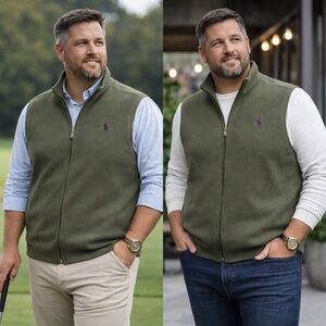 Polo Ralph Lauren Full Zip Vest XXL Olive Army Green Cotton